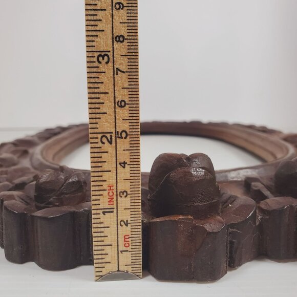 VTG Hand Carved Wooden Oval Frame Floral Boho Wall Art Frame Rustic Cottagecore - Picture 11 of 14